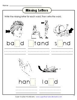 Missing Letters (-and) Word Families Worksheet