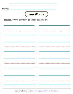 Brainstorm and Write (-an) Word Families Worksheet