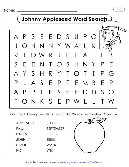 aJohnny Appleseed Word Search (Basic)