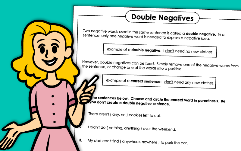avoiding double negatives grammar worksheets