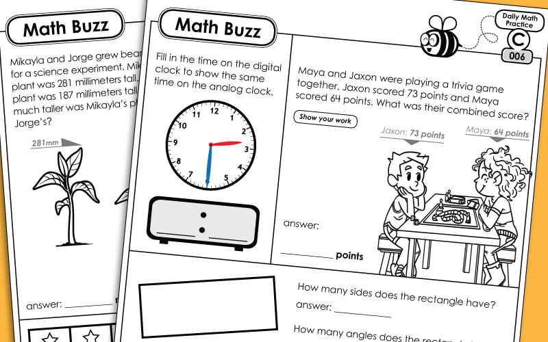 Daily Math Review Worksheets Math Buzz Level A Daily Math Review Worksheets Math Buzz Level C