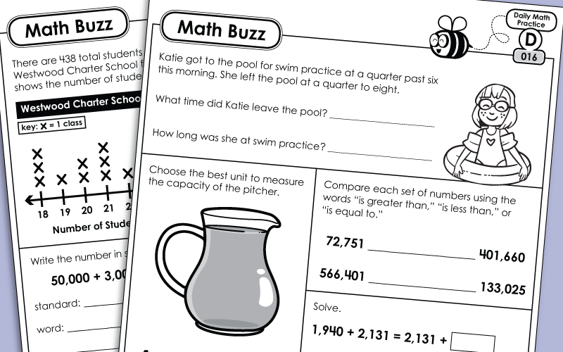 daily math review worksheets level d 4th grade