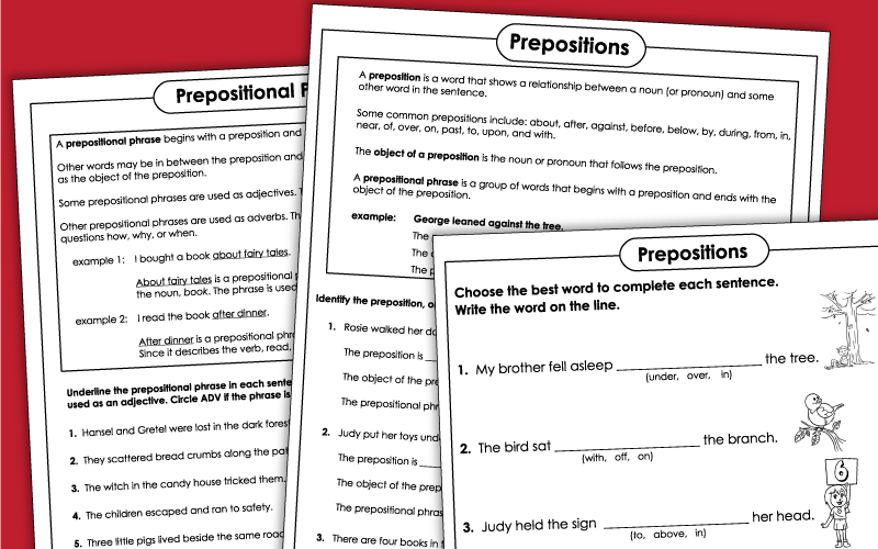 prepositions worksheets