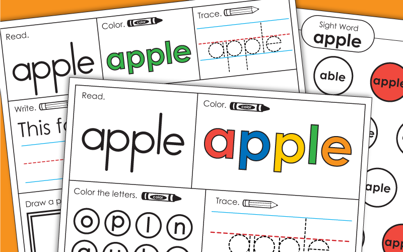 Sight Word Worksheets: Apple