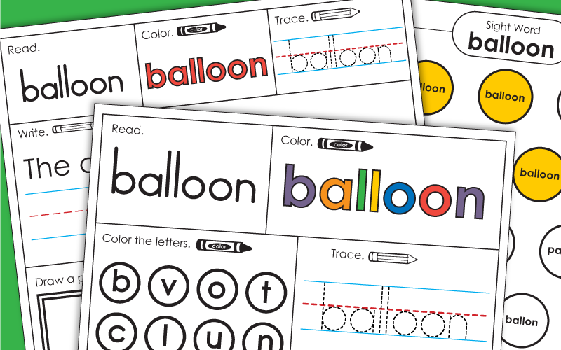 Sight Word Worksheets: Balloon