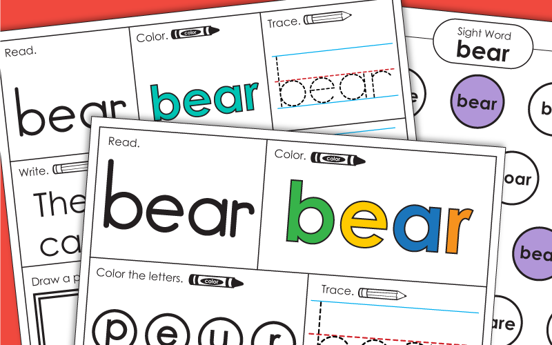 Sight Word Worksheets: Bear