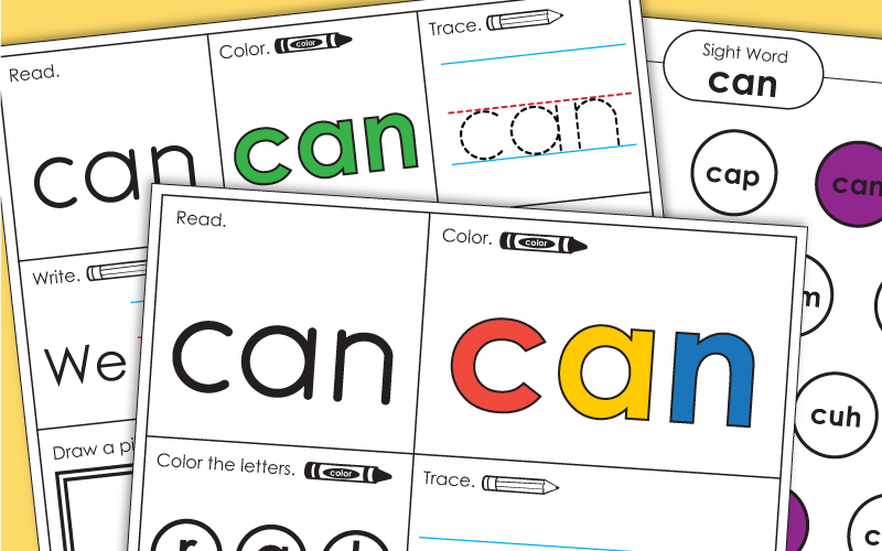 Sight Word Can Worksheets 