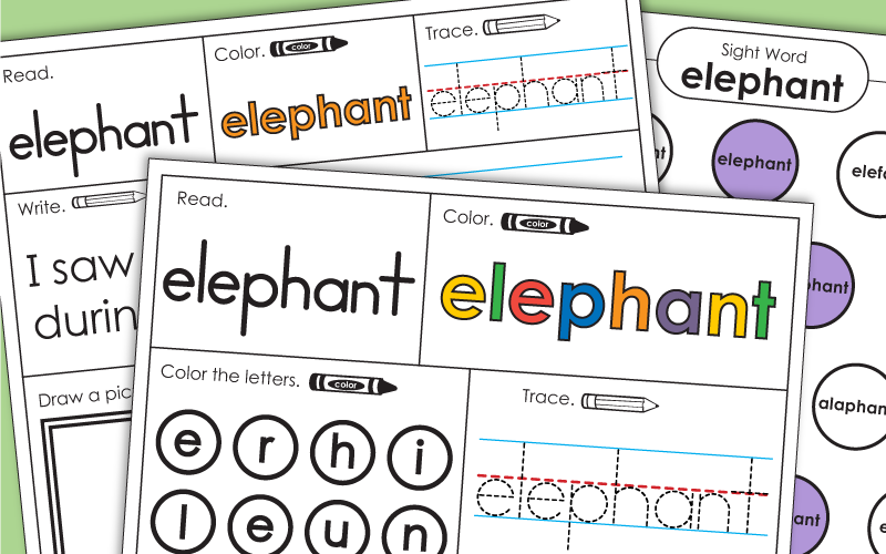 Sight Word Worksheets: Elephant