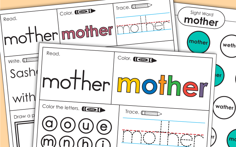 Sight Word Worksheets: Mother