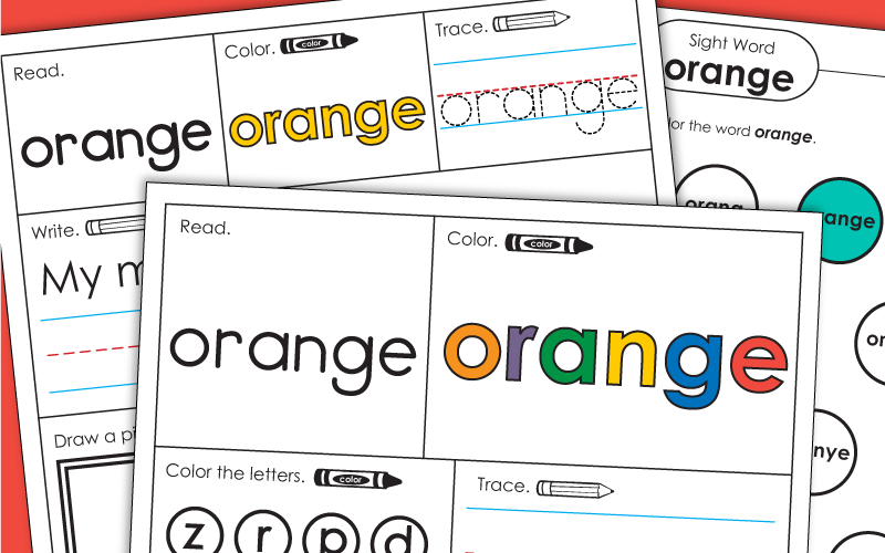 Sight Word Worksheets: Orange