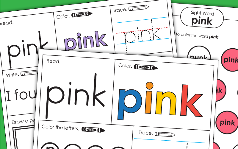 Sight Word Worksheets: Pink