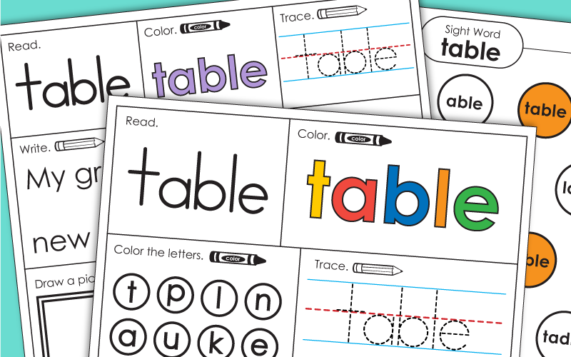 Sight Word Worksheets: Table