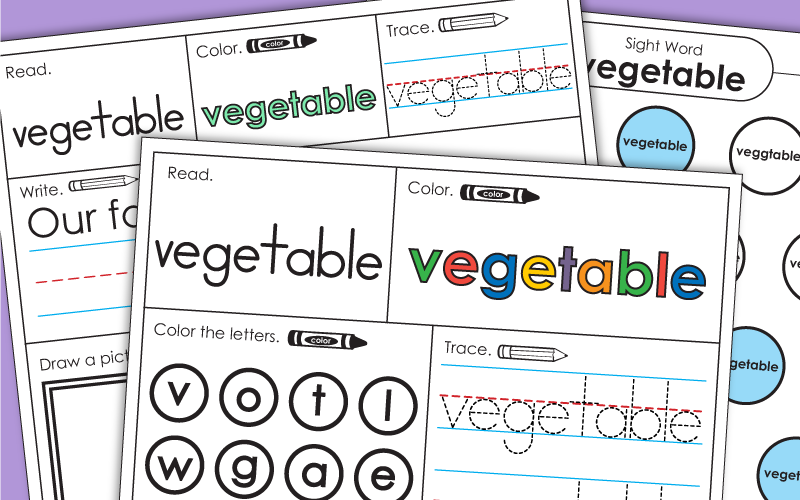 Sight Word Worksheets: Vegetable