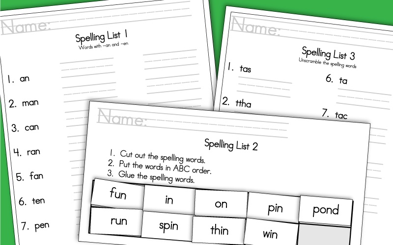 Printable Spelling Lists