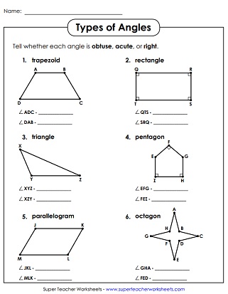 Angle Types: Acute, Obtuse, Right - Worksheets