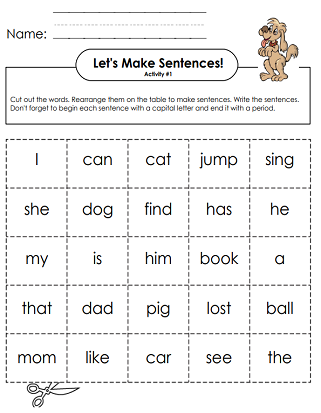 Building Sentences Worksheets