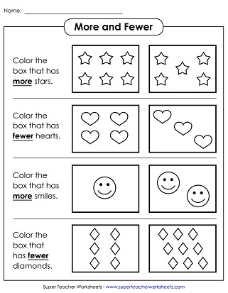 Resultado de imagen para more and fewer worksheets for first grade