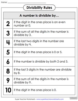 Divisibility Worksheets