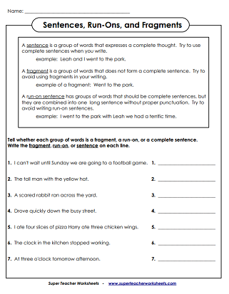 sentence fragments and run ons worksheet with answers pdf