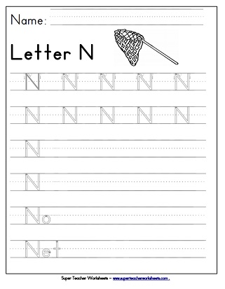 Letter N Worksheets - Recognize, Trace, & Print
