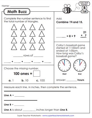 Daily Math Review Worksheets Math Buzz (Level B)