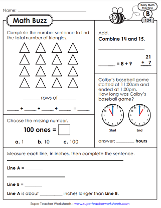 daily math review worksheets math buzz level b