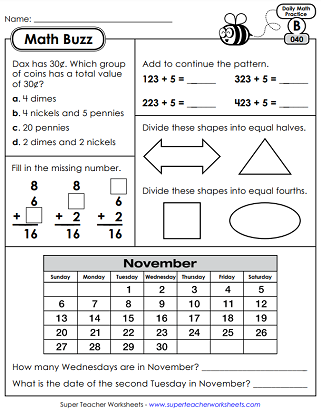 daily math review worksheets math buzz level b