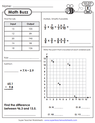 Daily Math Review Worksheets Math Buzz (Level E)