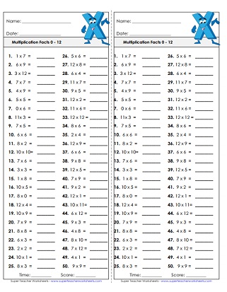 Multiplication Worksheets (Up to 12s)