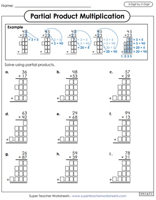 Partial Product Multiplication Worksheets