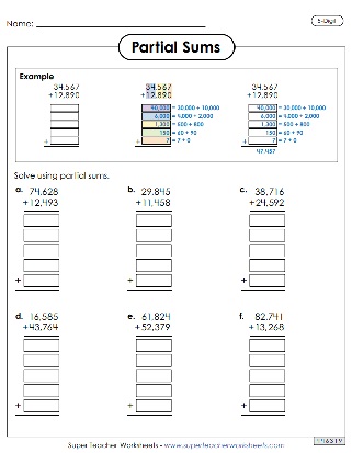 Partial Sums Worksheet - 5 Digit