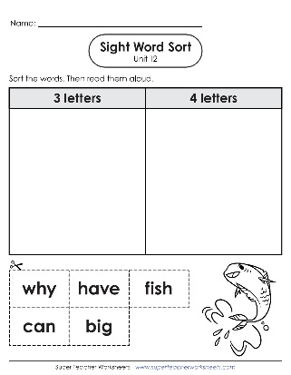 Sight Words Sorting Activity