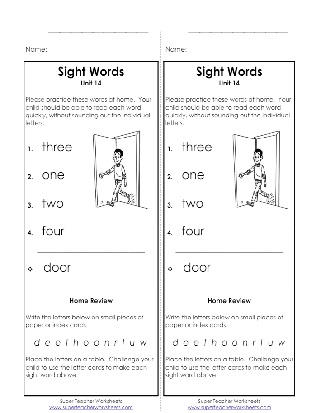 Sight Words Take Home List
