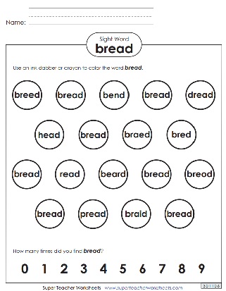 Sight Words - Coloring Activities - Bread