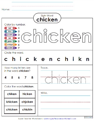 Printable Snap Word Activities - Chicken
