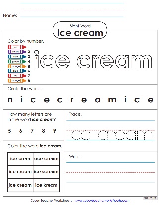 Printable Sight Word Hand Outs - Ice Cream