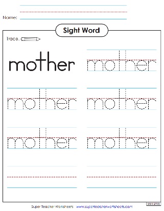 Mother - Sight Word Trace & Write Worksheets