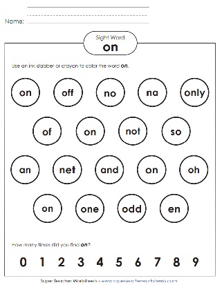 Word of the Day Worksheet: On