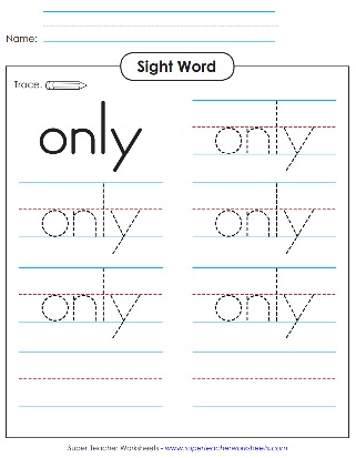 Sight Word Only Tracing Activity