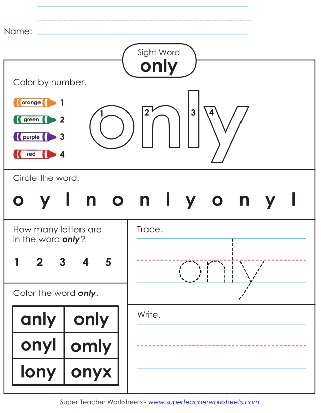 Sight Word Activity: Only