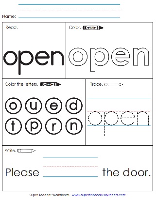 Snap Word Printable - Open