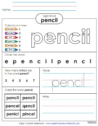 Printable Snap Word Worksheets - Pencil