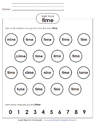 Identify the Sight Word Worksheet: Time