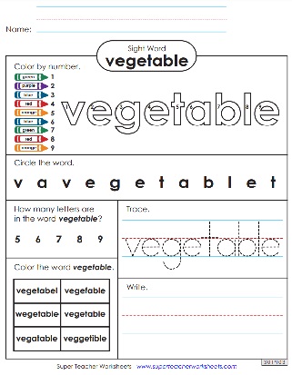 Printable Sight Word Activities - Vegetable