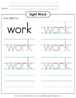 Trace the Word of the Day Worksheet: Work