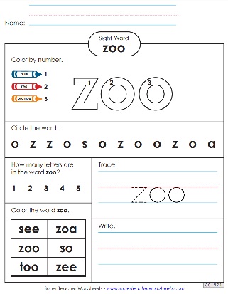 Sight Word Worksheets - Color & Write