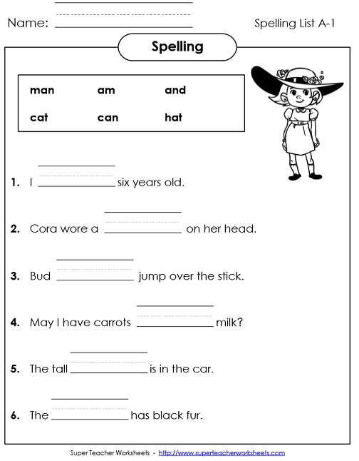 1st grade spelling lists worksheets