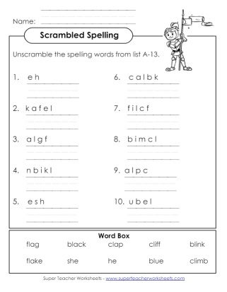 First Grade Word Scramble Spelling