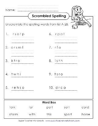 First Grade Spelling Word Scramble