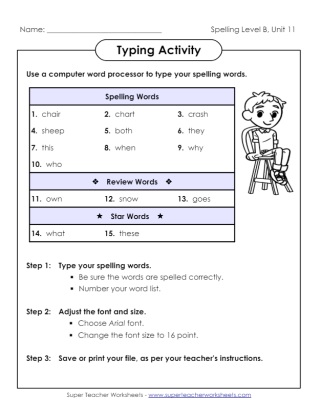 Typing Activity Grade 2 Spelling